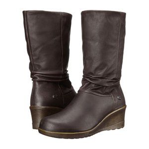 Keen Kate Slouch Mid Calf Leather Wedge Boots in Brown